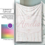 Soft Pink Floral Stripe Vintage Garden Seamless Pattern Lovely  Personalised Custom Name Super Soft Fleece Blanket Bed Sofa Throw