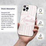 Soft Pink Floral Stripe Vintage Garden Seamless Custom Name Protective Phone Case Mobile Cover Durable Everyday Smartphone Shock Resistant
