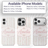 Soft Pink Floral Stripe Vintage Garden Seamless Custom Name Protective Phone Case Mobile Cover Durable Everyday Smartphone Shock Resistant