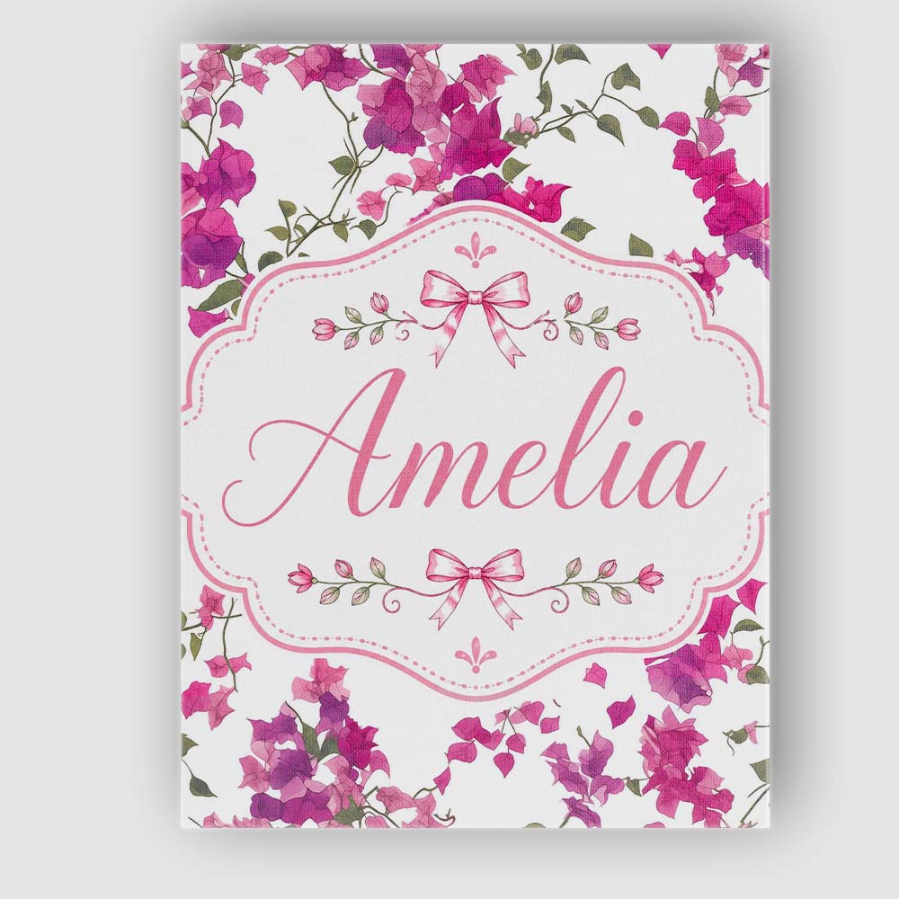 Personalised Name Vibrant Pink Bougainvillea Custom Bespoke  Contemporary Display Canvas Wall Art Print Decor Picture Ready to Hang