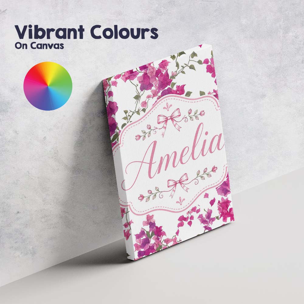 Personalised Name Vibrant Pink Bougainvillea Custom Bespoke  Contemporary Display Canvas Wall Art Print Decor Picture Ready to Hang