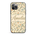 Vintage Beige Floral Scroll Ornamental Classic Custom Name Protective Phone Case Mobile Cover Durable Everyday Smartphone Shock Resistant
