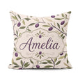 Custom Name Olive Branch Purple Fruit Botanical Minimal Seamless Square Filled Cushion Throw Pillow Sofa Bed Home Decor Zip Washable UK Made
