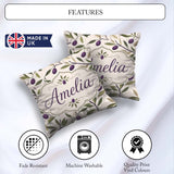 Custom Name Olive Branch Purple Fruit Botanical Minimal Seamless Square Filled Cushion Throw Pillow Sofa Bed Home Decor Zip Washable UK Made