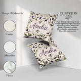 Custom Name Olive Branch Purple Fruit Botanical Minimal Seamless Square Filled Cushion Throw Pillow Sofa Bed Home Decor Zip Washable UK Made