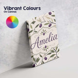 Personalised Name Olive Branch Purple Fruit Custom  Bespoke Interior Contemporary Canvas Wall Art Print Decor Picture Ready to Hang