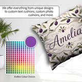 Custom Name Olive Branch Purple Fruit Botanical Minimal Seamless Square Filled Cushion Throw Pillow Sofa Bed Home Decor Zip Washable UK Made
