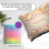 Custom Name Cute Sheep Cloud Cartoon Farm Animal Pattern Cute Square Filled Cushion Throw Pillow Sofa Bed Home Decor Zip Washable UK Made