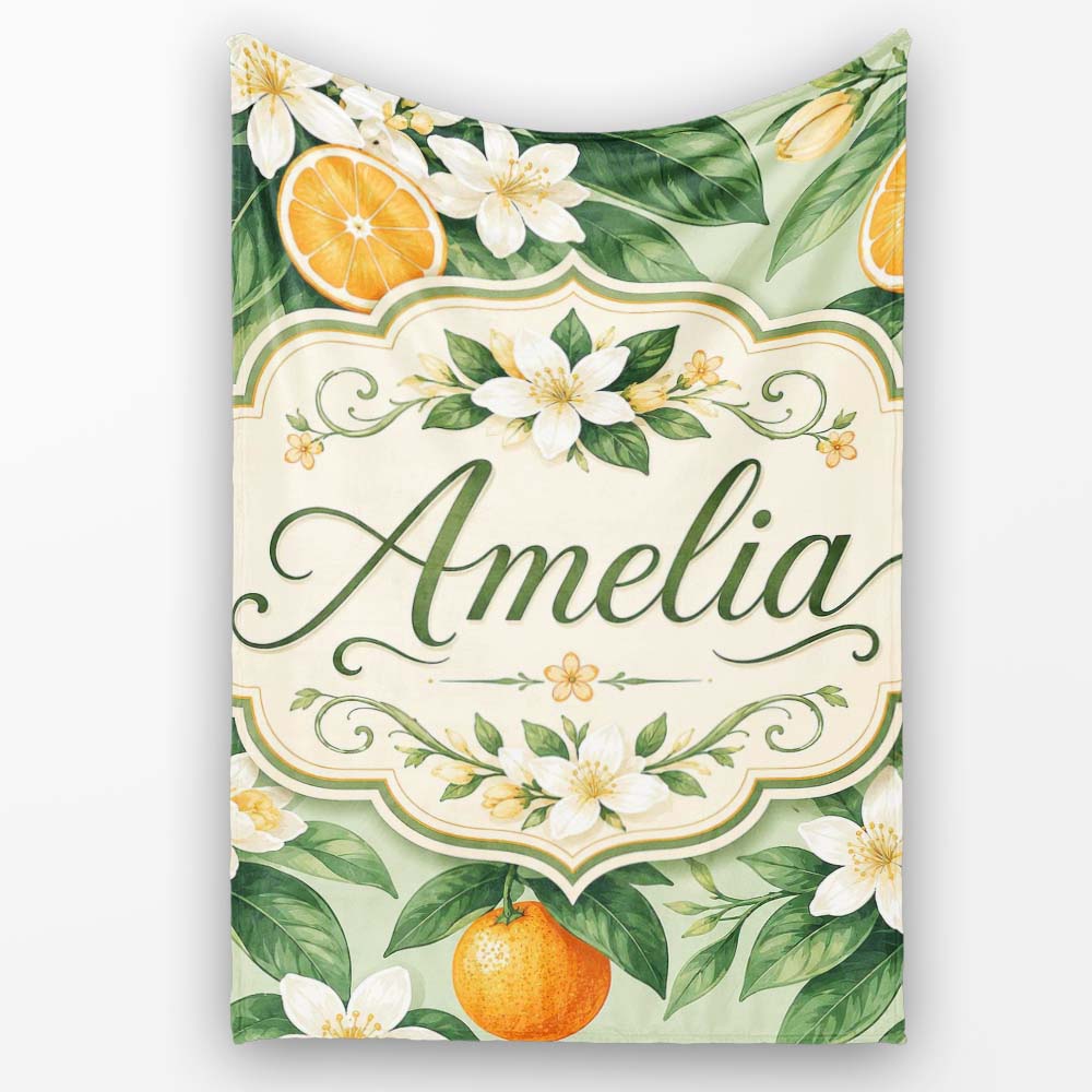 Orange Citrus Fruit Blossom Botanical Seamless Pattern Lovely  Personalised Custom Name Super Soft Fleece Blanket Bed Sofa Throw