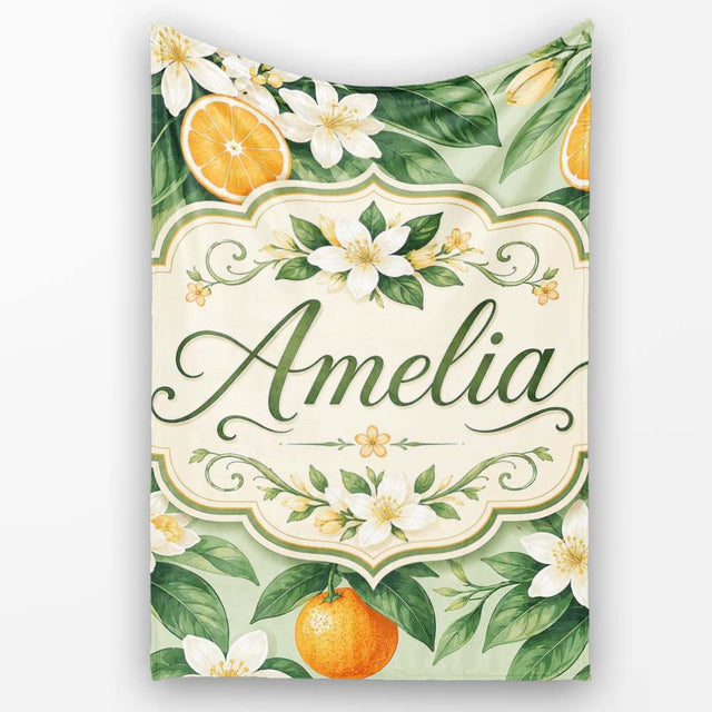 Orange Citrus Fruit Blossom Botanical Seamless Pattern Lovely  Personalised Custom Name Super Soft Fleece Blanket Bed Sofa Throw