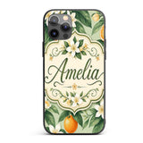 Orange Citrus Fruit Blossom Botanical Seamless Custom Name Protective Phone Case Mobile Cover Durable Everyday Smartphone Shock Resistant