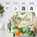 Orange Citrus Fruit Blossom Botanical Seamless Pattern Lovely  Personalised Custom Name Super Soft Fleece Blanket Bed Sofa Throw