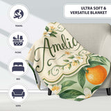 Orange Citrus Fruit Blossom Botanical Seamless Pattern Lovely  Personalised Custom Name Super Soft Fleece Blanket Bed Sofa Throw