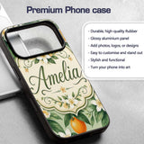 Orange Citrus Fruit Blossom Botanical Seamless Custom Name Protective Phone Case Mobile Cover Durable Everyday Smartphone Shock Resistant