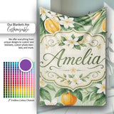 Orange Citrus Fruit Blossom Botanical Seamless Pattern Lovely  Personalised Custom Name Super Soft Fleece Blanket Bed Sofa Throw