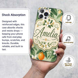 Orange Citrus Fruit Blossom Botanical Seamless Custom Name Protective Phone Case Mobile Cover Durable Everyday Smartphone Shock Resistant