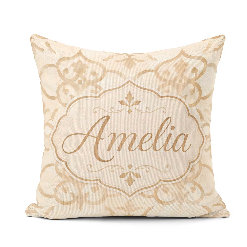 Custom Name Neutral Beige Moroccan Tile Elegant Seamless Pattern Square Filled Cushion Throw Pillow Sofa Bed Home Decor Zip Washable UK Made