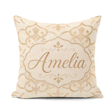 Custom Name Neutral Beige Moroccan Tile Elegant Seamless Pattern Square Filled Cushion Throw Pillow Sofa Bed Home Decor Zip Washable UK Made