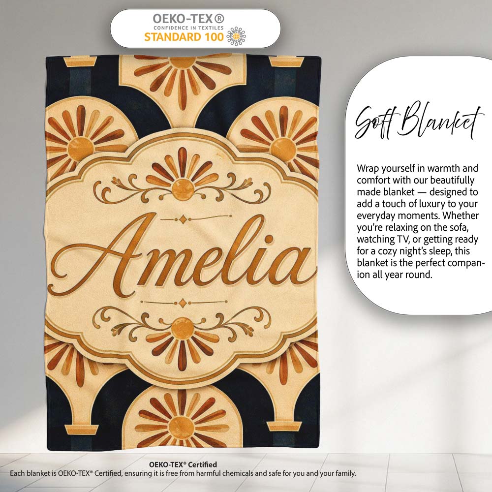 Sunburst Arch Art Deco Vintage Seamless Pattern Perfect Gift for Her  Personalised Custom Name Super Soft Fleece Blanket Bed Sofa Throw