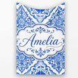 Blue Portuguese Azulejo Ornamental Tile Seamless Pattern Lovely  Personalised Custom Name Super Soft Fleece Blanket Bed Sofa Throw