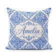 Custom Name Blue Portuguese Azulejo Tile Seamless Pattern Lovely Square Filled Cushion Throw Pillow Sofa Bed Home Decor Zip Washable UK Made