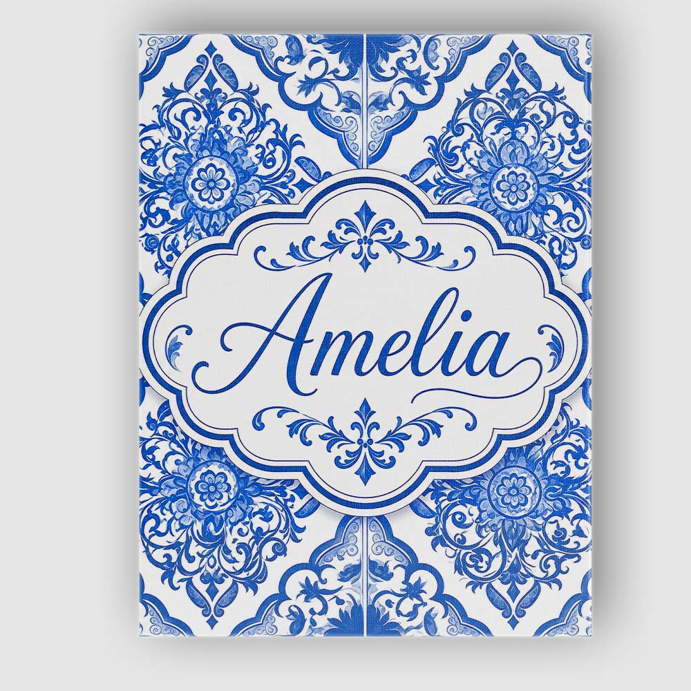 Personalised Name Blue Portuguese Azulejo Custom  Unique Gift Idea Elegant Feature Canvas Wall Art Print Decor Picture Ready to Hang