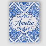 Personalised Name Blue Portuguese Azulejo Custom  Unique Gift Idea Elegant Feature Canvas Wall Art Print Decor Picture Ready to Hang