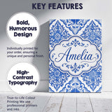 Personalised Name Blue Portuguese Azulejo Custom  Unique Gift Idea Elegant Feature Canvas Wall Art Print Decor Picture Ready to Hang