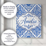 Personalised Name Blue Portuguese Azulejo Custom  Unique Gift Idea Elegant Feature Canvas Wall Art Print Decor Picture Ready to Hang