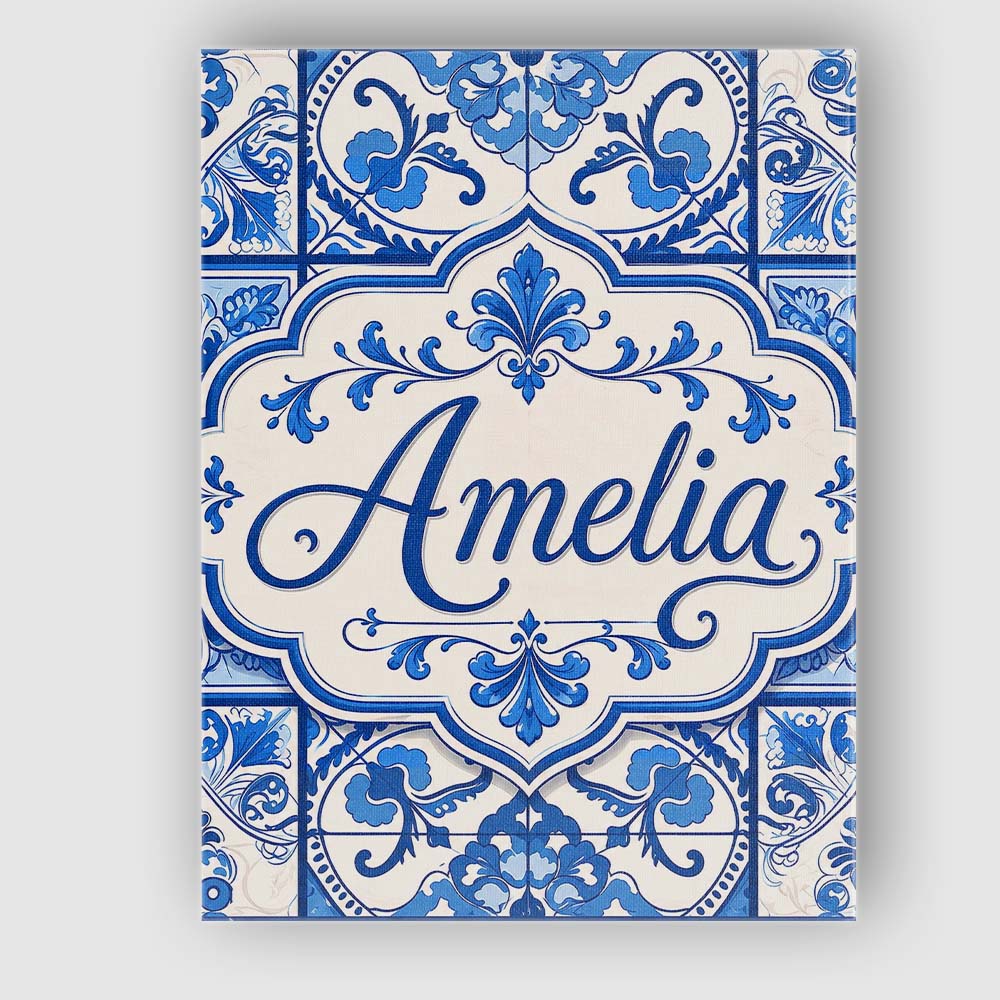 Personalised Name Blue White Classic Custom Premium Decorative Design Modern Room Accent Canvas Wall Art Print Decor Picture Ready to Hang