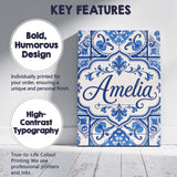 Personalised Name Blue White Classic Custom Premium Decorative Design Modern Room Accent Canvas Wall Art Print Decor Picture Ready to Hang