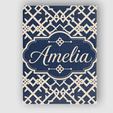 Personalised Name Navy Blue Moroccan Custom Premium Decorative Design Modern Room Accent Canvas Wall Art Print Decor Picture Ready to Hang