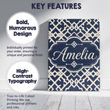 Personalised Name Navy Blue Moroccan Custom Premium Decorative Design Modern Room Accent Canvas Wall Art Print Decor Picture Ready to Hang