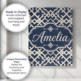 Personalised Name Navy Blue Moroccan Custom Premium Decorative Design Modern Room Accent Canvas Wall Art Print Decor Picture Ready to Hang