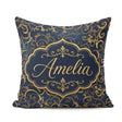 Custom Name Luxury Gold Floral Vine Scroll on Deep Blue Seamless Square Filled Cushion Throw Pillow Sofa Bed Home Decor Zip Washable UK Made