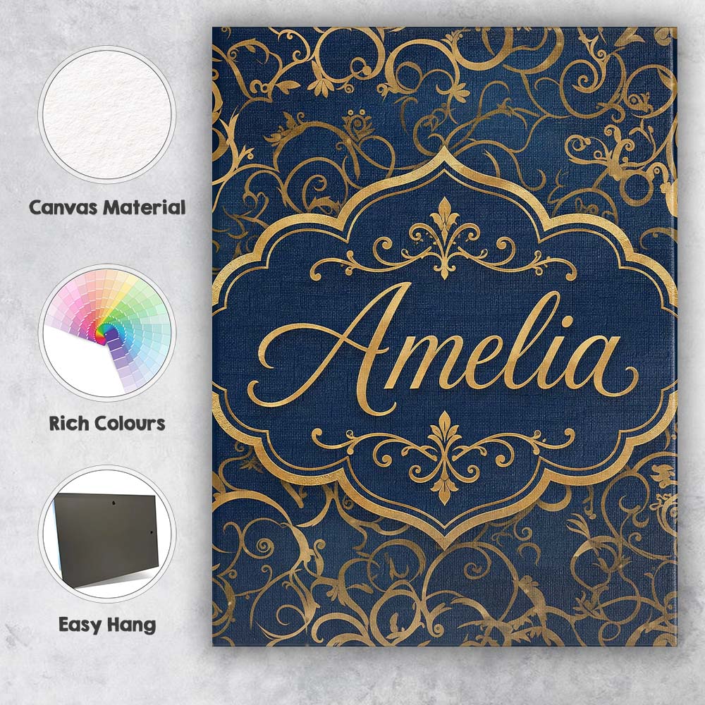 Personalised Name Luxury Gold Floral Vine Custom  Unique Gift Idea Elegant Feature Canvas Wall Art Print Decor Picture Ready to Hang
