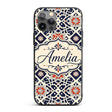 Navy Red Geometric Star Tile Decorative Design Custom Name Protective Phone Case Mobile Cover Durable Everyday Smartphone Shock Resistant