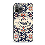 Navy Red Geometric Star Tile Decorative Design Custom Name Protective Phone Case Mobile Cover Durable Everyday Smartphone Shock Resistant