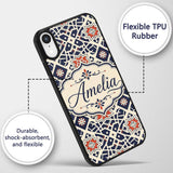 Navy Red Geometric Star Tile Decorative Design Custom Name Protective Phone Case Mobile Cover Durable Everyday Smartphone Shock Resistant