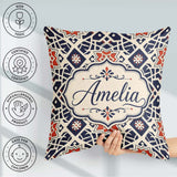 Custom Name Navy Red Geometric Star Tile Seamless Pattern Lovely Square Filled Cushion Throw Pillow Sofa Bed Home Decor Zip Washable UK Made