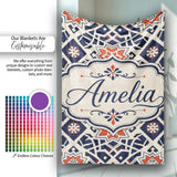 Navy Red Geometric Star Tile Mediterranean Seamless Pattern Lovely  Personalised Custom Name Super Soft Fleece Blanket Bed Sofa Throw