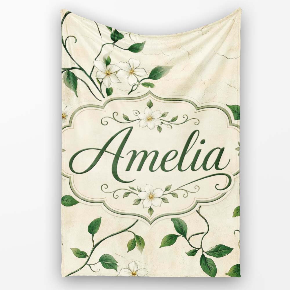 Delicate White Floral Vine on Textured Beige Elegant Seamless Lovely  Personalised Custom Name Super Soft Fleece Blanket Bed Sofa Throw