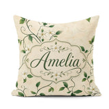 Custom Name Delicate White Floral Vine on Textured Beige Elegant Square Filled Cushion Throw Pillow Sofa Bed Home Decor Zip Washable UK Made