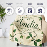 Delicate White Floral Vine on Textured Beige Elegant Seamless Lovely  Personalised Custom Name Super Soft Fleece Blanket Bed Sofa Throw