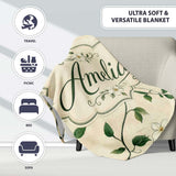 Delicate White Floral Vine on Textured Beige Elegant Seamless Lovely  Personalised Custom Name Super Soft Fleece Blanket Bed Sofa Throw