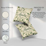 Custom Name Delicate White Floral Vine on Textured Beige Elegant Square Filled Cushion Throw Pillow Sofa Bed Home Decor Zip Washable UK Made