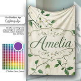 Delicate White Floral Vine on Textured Beige Elegant Seamless Lovely  Personalised Custom Name Super Soft Fleece Blanket Bed Sofa Throw