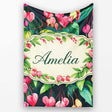 Pink Bleeding Heart Flowers Botanical Watercolor Floral Pattern  Personalised Custom Name Super Soft Fleece Blanket Bed Sofa Throw
