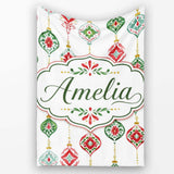 Festive Christmas Ornament Watercolor Hanging Baubles Seamless  Personalised Custom Name Super Soft Fleece Blanket Bed Sofa Throw