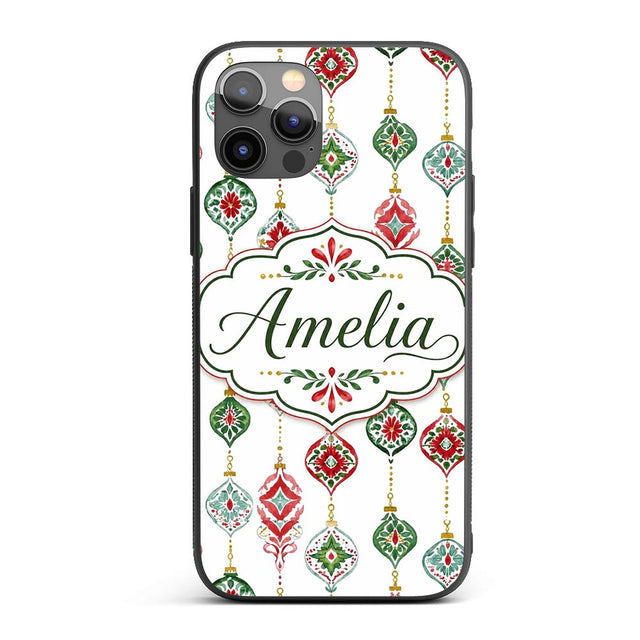 Festive Christmas Ornament Watercolor Hanging Custom Name Protective Phone Case Mobile Cover Durable Everyday Smartphone Shock Resistant